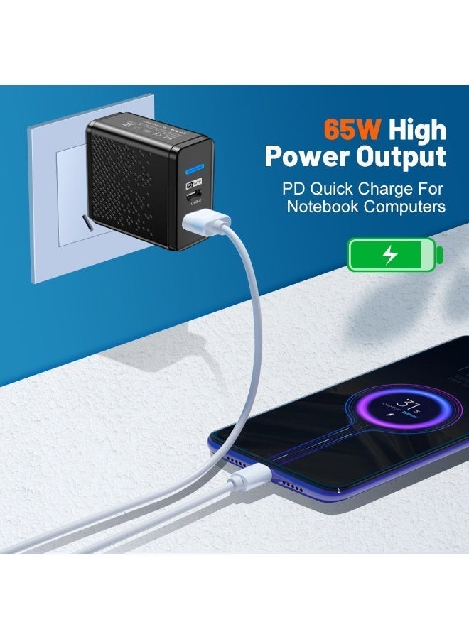 محول شحن سريع 65W PD منفذين (Type-C + USB) - شاحن جدار مع مؤشر LED لجميع هواتف آيفون سامسونج شاومي هواوي ريدمي (مقبس UK) - Image 2